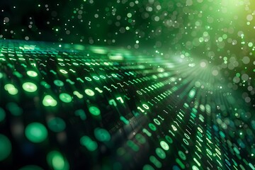 Green dark binary code data streaming background created with Generative AI