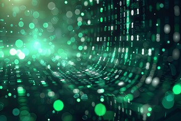 Green dark binary code data streaming background created with Generative AI