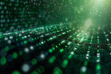 Green dark binary code data streaming background created with Generative AI