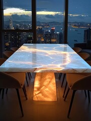 Wall Mural - The background is a restaurant that overlooks the night view of Victoria Harbour in Hong Kong, and the night view outside is very beautiful