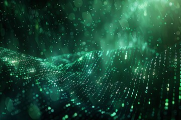 Green dark binary code data streaming background created with Generative AI