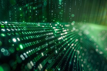 Green dark binary code data streaming background created with Generative AI
