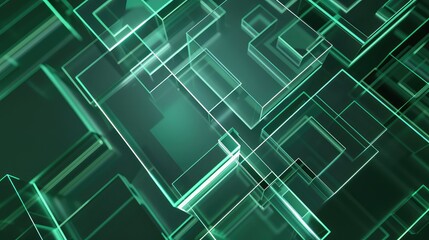 Wall Mural - futuristic green glass blocks form a threedimensional geometric pattern