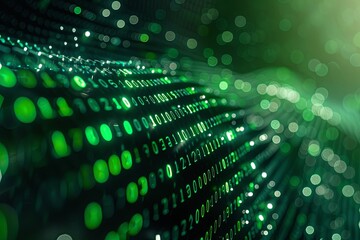 Green dark binary code data streaming background created with Generative AI