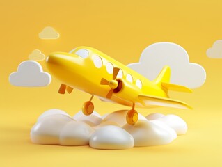 Wall Mural - plane above the storm : : 3d icon simple forms matt plastic material : : set against a white background as a separate object : : playful cute style : : minimalistic : : blender 3d cute render : : yell