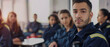 © Ai Studio - A classroom of attentive students in uniform listens, promising future emergency responders ready to serve and protect.