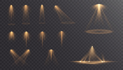 Leinwandbilder - Spotlight. Set of vector isolated light effects of yellow spotlight. White glowing spotlight on a transparent background. Vector 10 EPS. Adobe Illustrator Artwork