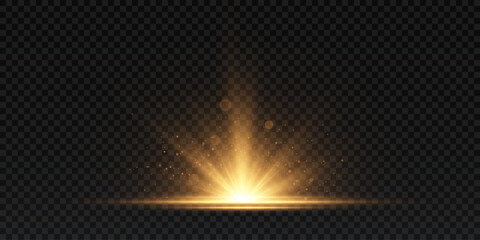 Fototapete - Abstract glowing golden vertical lighting lines on a dark background. Bright light explosion of sun rays on a dark background. Luxurious design style. Vector illustration