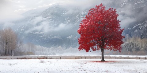 Wall Mural - sapin tout rouge sans neige dessus 