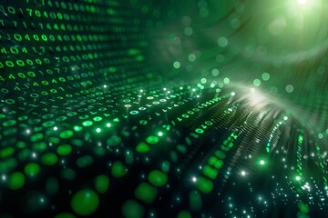 Green dark binary code data streaming background created with Generative AI