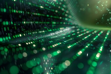 Green dark binary code data streaming background created with Generative AI
