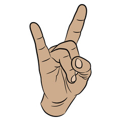 Poster - Human male hand in apotropaic horn gesture. Heavy metal emblem. Cartoon style. Isolated vector illustration.