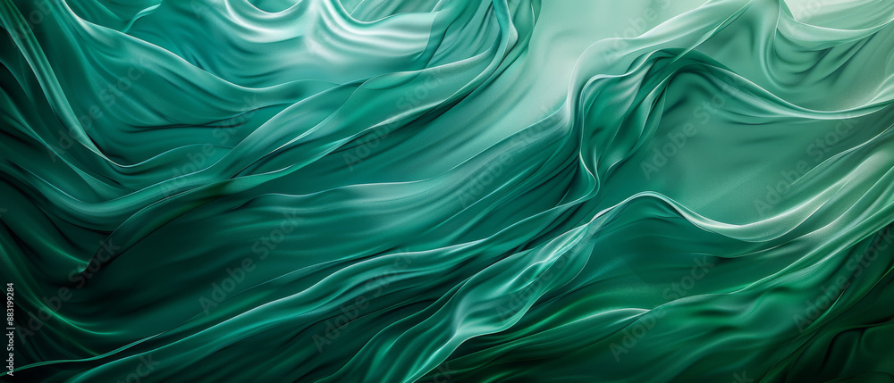 Abstract waves of teal and green flow together, creating a soothing and ...