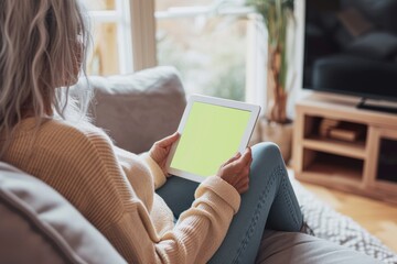 Wall Mural - Shot of a unrecognizable woman using her tablet at home Technology is enabling our need to be mobile