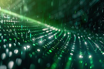 Green dark binary code data streaming background created with Generative AI