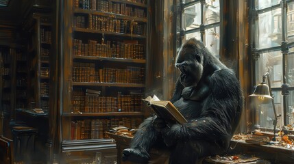 Gorilla reading a book