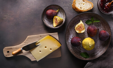 Poster - cheese on a board and fresh fruit for a snack