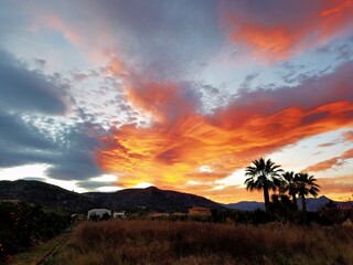 Fiery sunset in the Spanish countryside