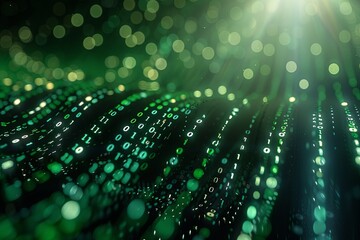 Green dark binary code data streaming background created with Generative AI
