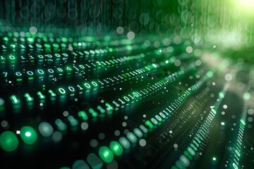 Green dark binary code data streaming background created with Generative AI