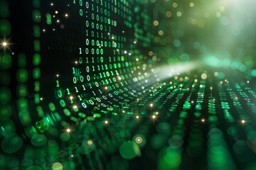 Green dark binary code data streaming background created with Generative AI