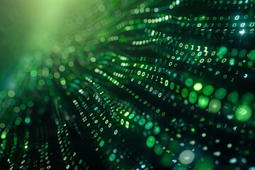 Green dark binary code data streaming background created with Generative AI