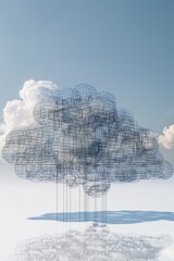 Wall Mural - a geometric cloud built from triangular wireframe elements, emphasizing its structured and modular n