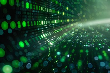 Green dark binary code data streaming background created with Generative AI