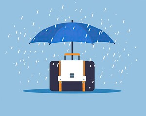 Business insurance, umbrella over briefcase, flat design illustration