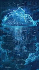 Wall Mural - cloud architecture blueprint, layered diagram with infrastructure, platform, and software as a servi