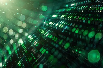 Green dark binary code data streaming background created with Generative AI