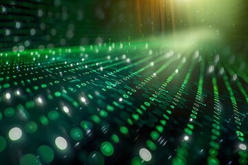 Green dark binary code data streaming background created with Generative AI