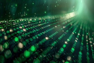 Green dark binary code data streaming background created with Generative AI