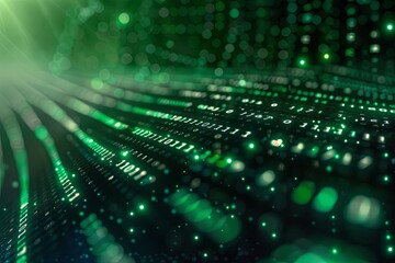 Green dark binary code data streaming background created with Generative AI
