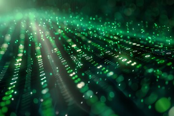 Green dark binary code data streaming background created with Generative AI