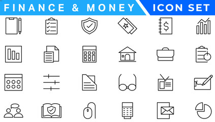 Wall Mural - Money line icons. Set of Banking, Wallet and Coins icons. Credit card, Currency exchange and Cashback money service. Euro and Dollar, Cash wallet, exchange. Banking credit card, atm payment. Vector