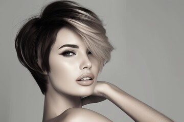 Wall Mural - Beautiful woman with short hair Beautiful woman with short hair