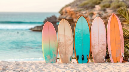 Poster - Colorful Surfboards on a Sandy Beach.