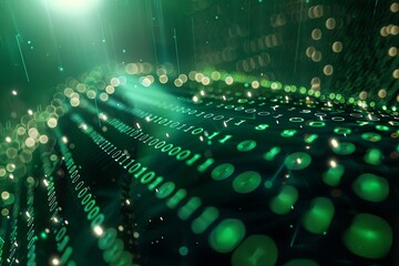 Green dark binary code data streaming background created with Generative AI