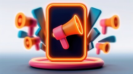Canvas Print - neon megaphone, online marketing concept