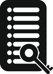 Sticker - Black icon of a key unlocking a document list, representing finding solutions in business