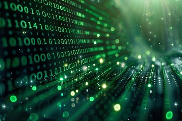 Green dark binary code data streaming background created with Generative AI