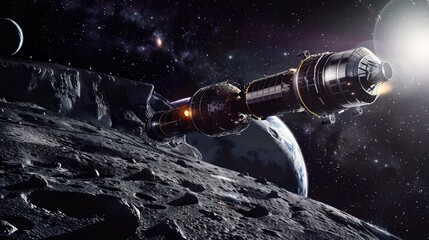 Wall Mural - A Spacecraft Flying Past a Cratered Asteroid Near Earth