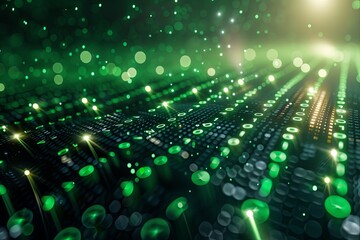 Green dark binary code data streaming background created with Generative AI