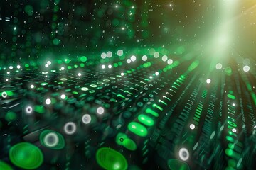 Green dark binary code data streaming background created with Generative AI