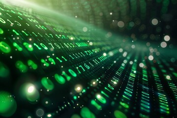 Green dark binary code data streaming background created with Generative AI