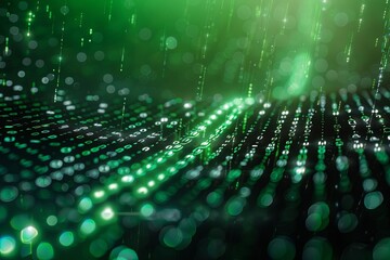 Green dark binary code data streaming background created with Generative AI