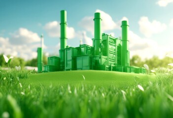 factory eco blue fresh spring concept 3d green sky industry meadow background friendly icon rendering nature technology sustainable ecological clean