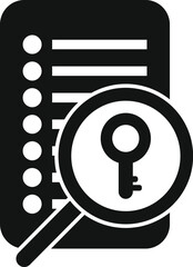 Wall Mural - black and white icon of a magnifying glass hovering over a document, searching for key words