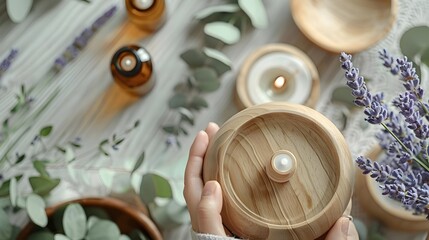 Canvas Print - Aromatherapy Oil Diffusers with Fresh Lavender and Eucalyptus for Relaxing and Calming Atmosphere